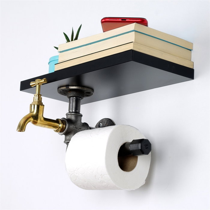 Hanah Home Boruraf240 Portarrollos de Papel Higiénico Industrial MDF Negro y Plata
